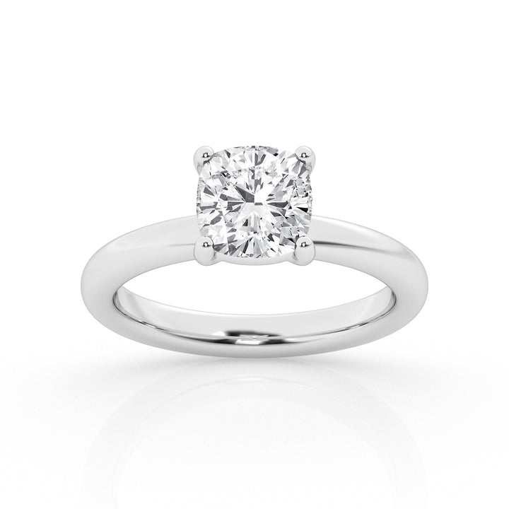 14K White Gold 4ct Cushion Lab Diamond Solitaire Ring