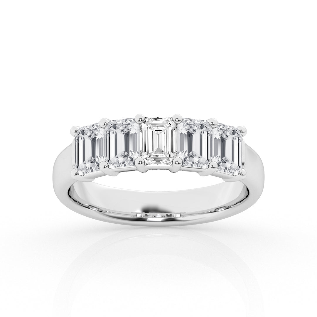 14K White Gold Emerald Cut Lab Diamond 5-Stone Ring