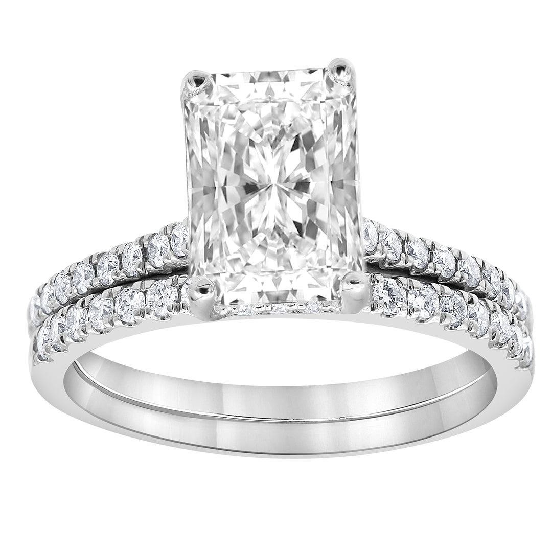 14K White Gold Lab Diamond Emerald Cut Halo Engagement Ring
