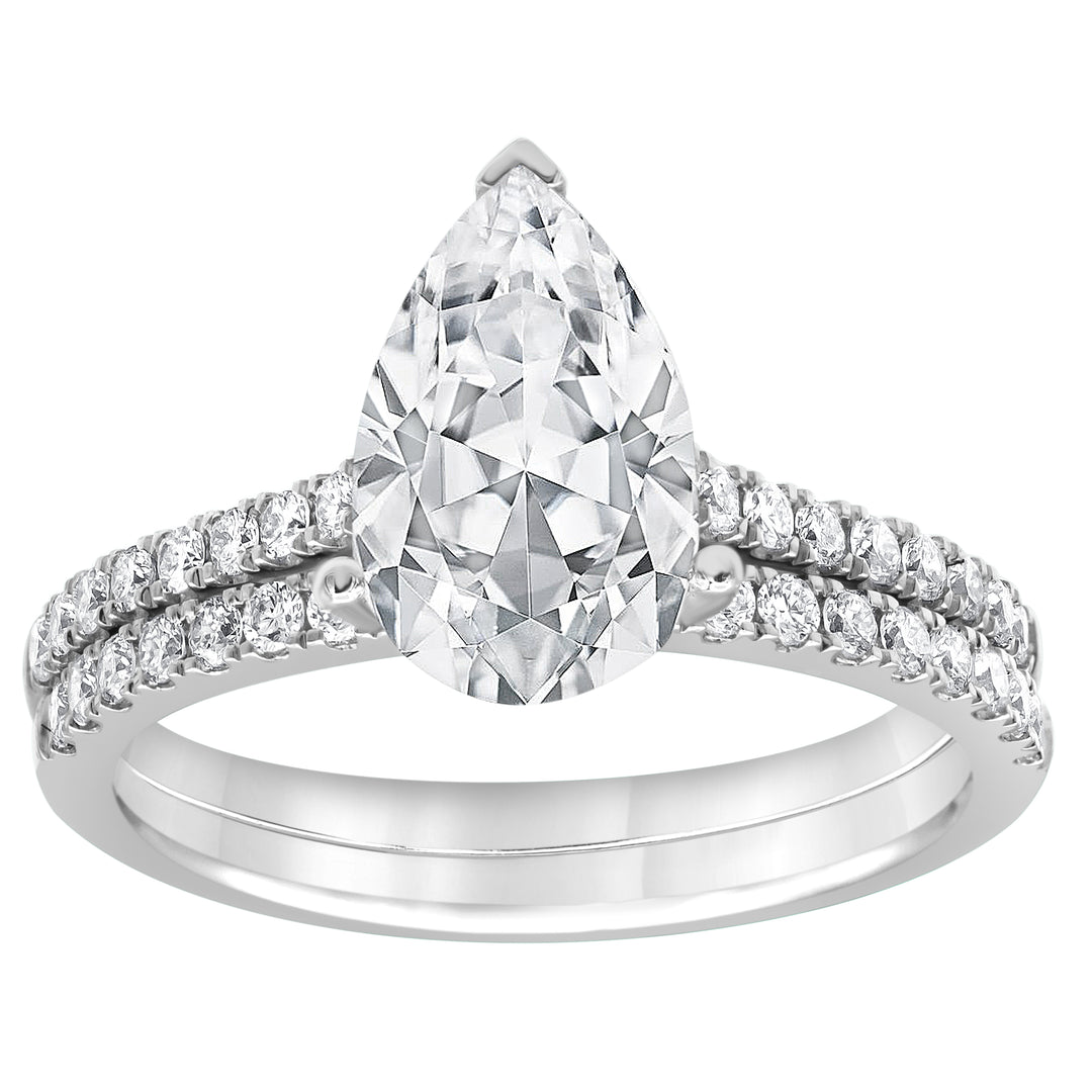 14K White Gold Pear Lab Diamond Halo Engagement Ring