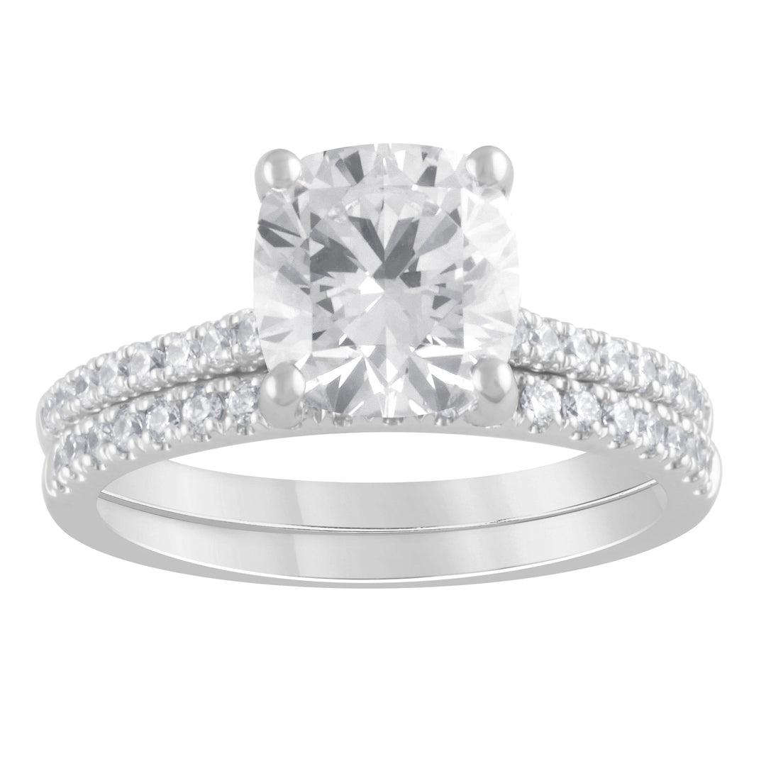14K White Gold Cushion Lab Diamond Halo Engagement Ring