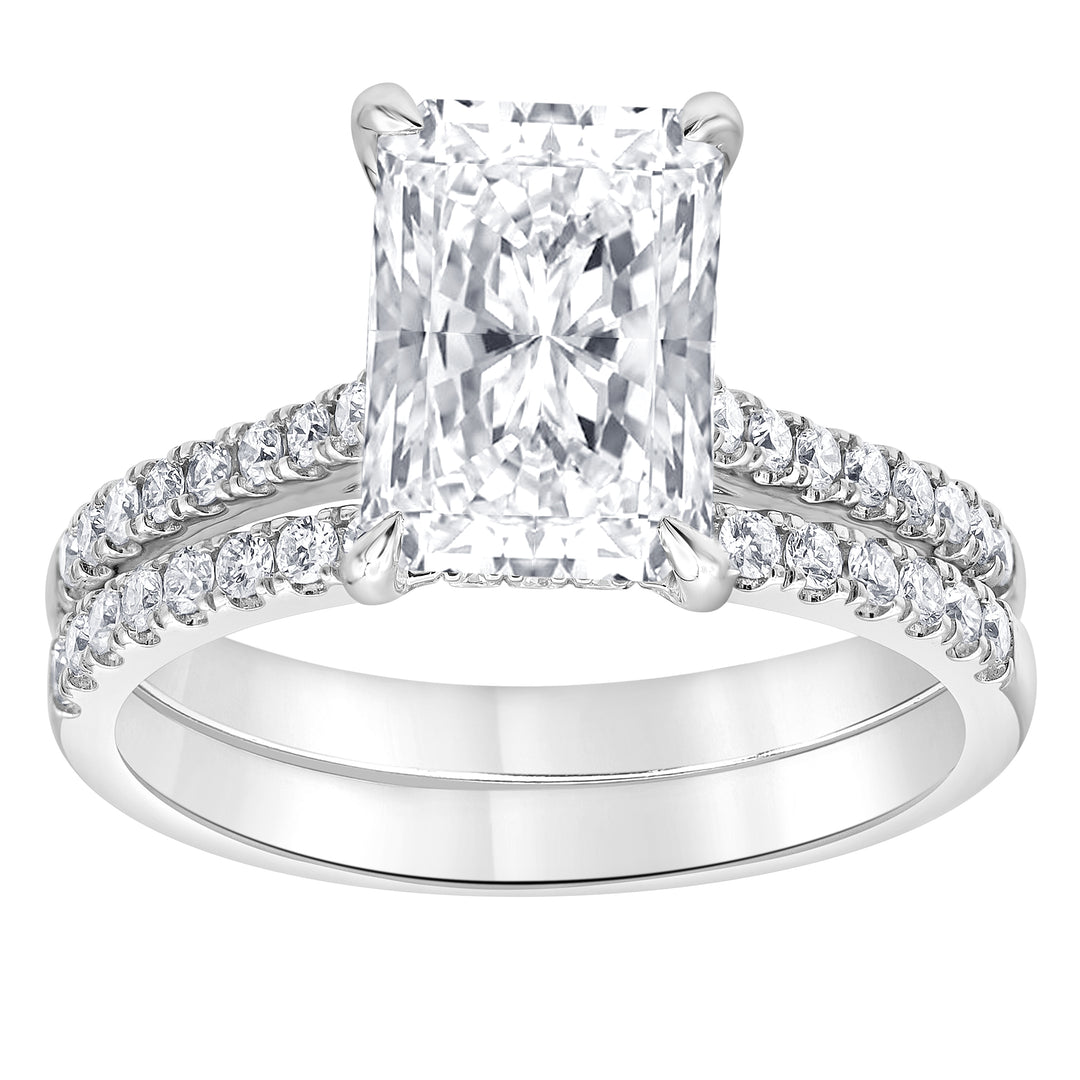 14K White Gold Lab Diamond Radiant Halo Engagement Ring