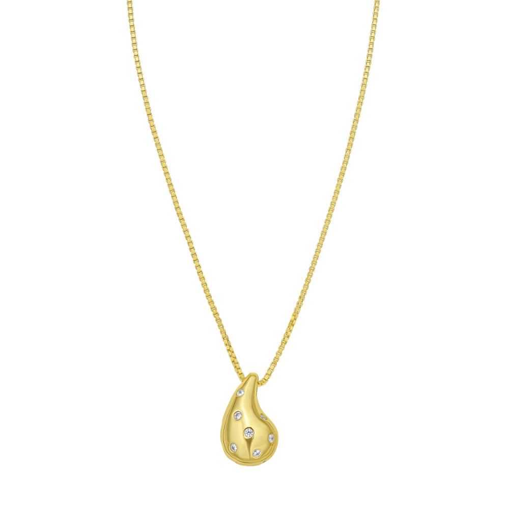 Silver Plated Puffed Raindrop Necklace with CZ