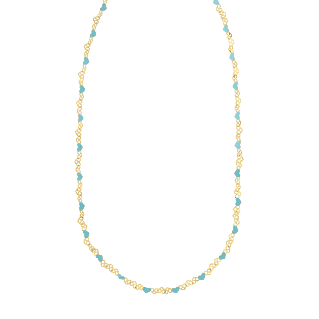 Gold Over Silver Enamel Hearts Chain Necklace