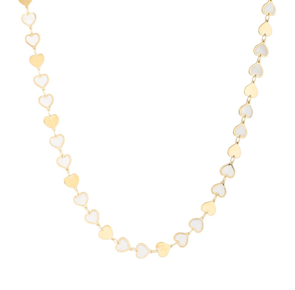 14K MOP Heart Mirror Gem Chain Bracelet