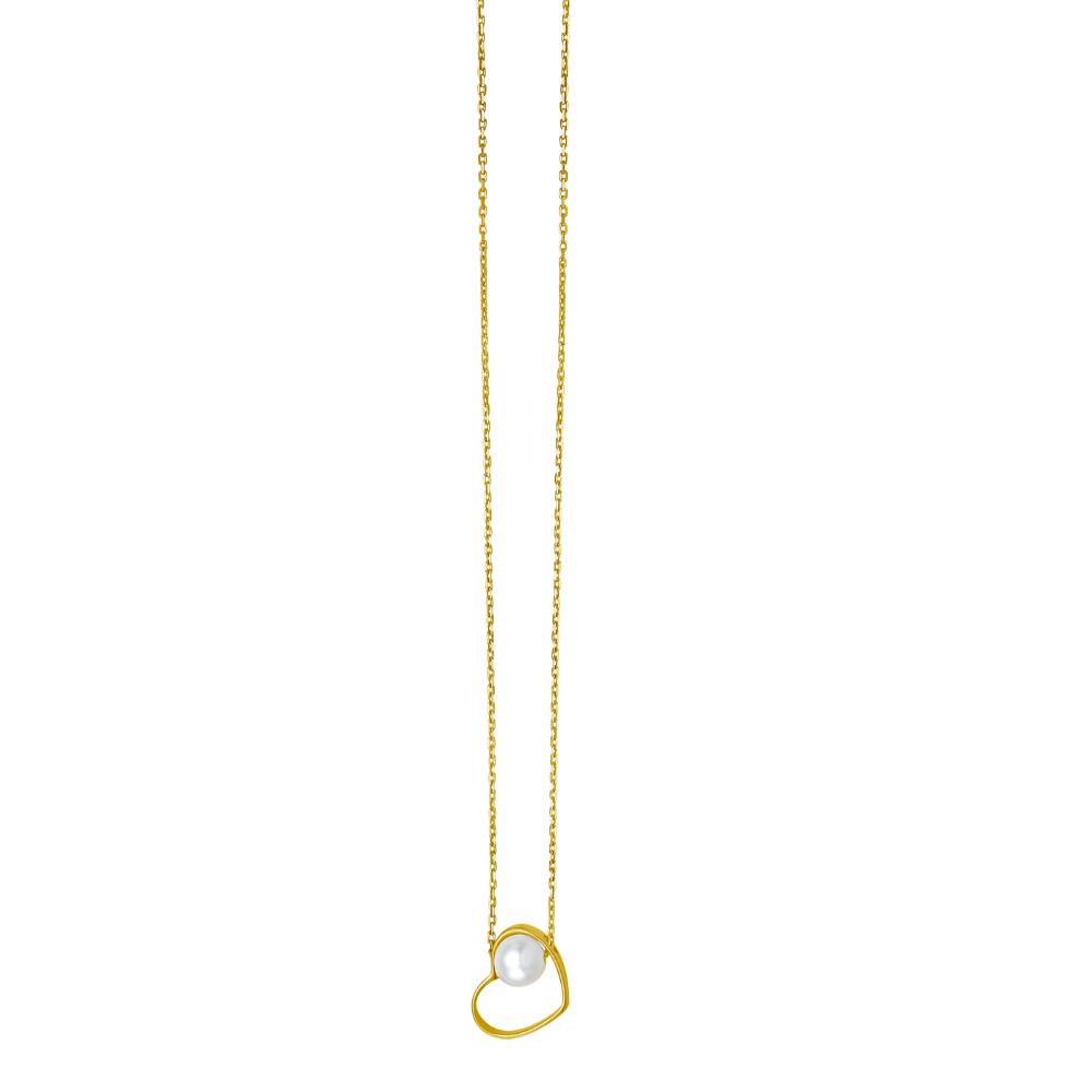 14K Open Heart and Pearl Necklace