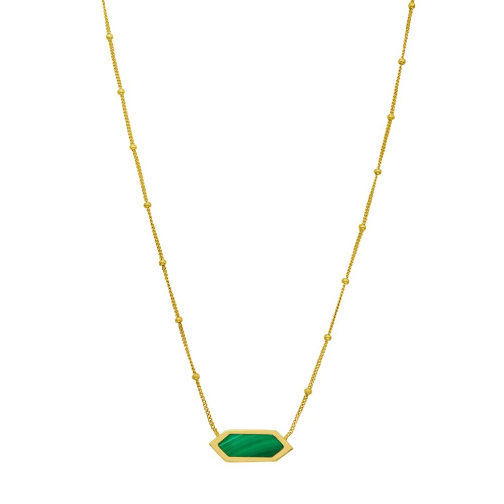 14K Hexagon Malachite Necklace