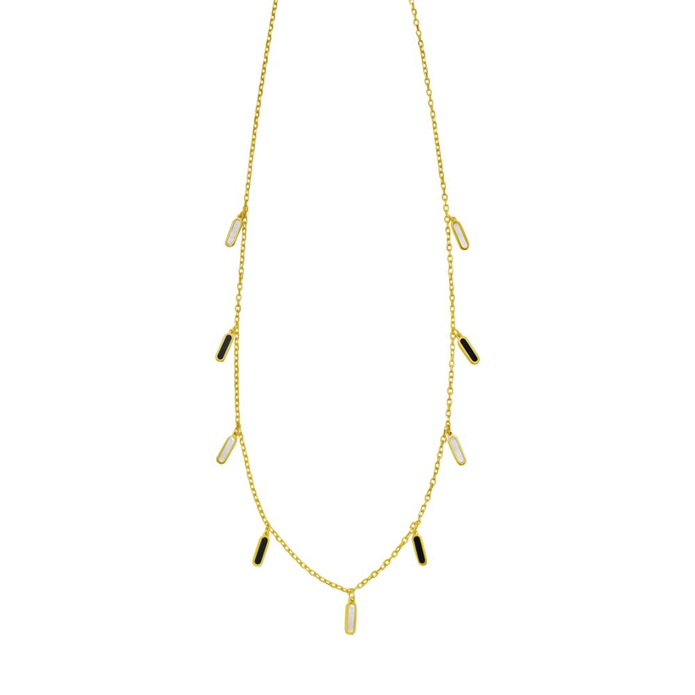 14K Onyx & MOP Inlay Station Necklace