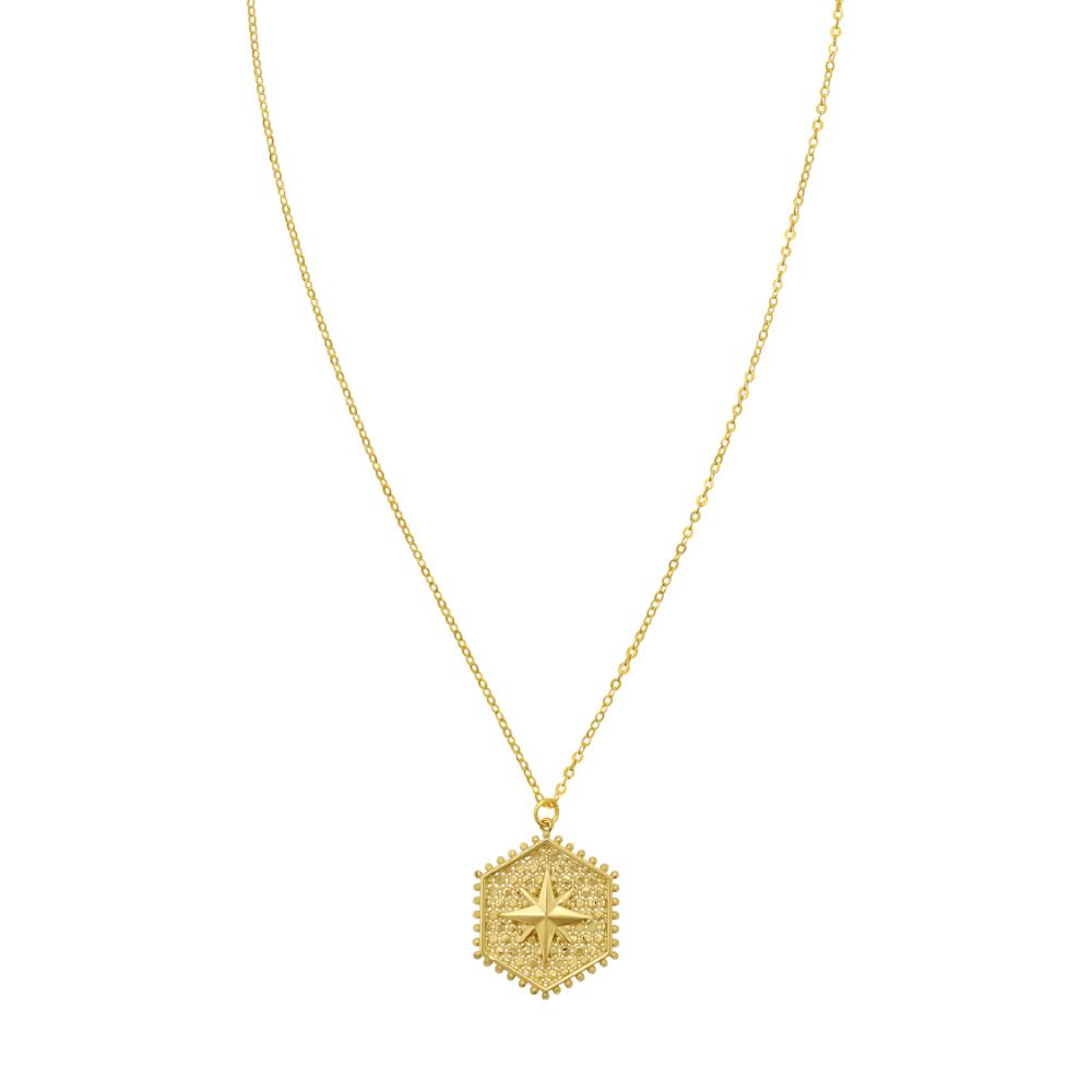 14K North Star Hexagon Necklace