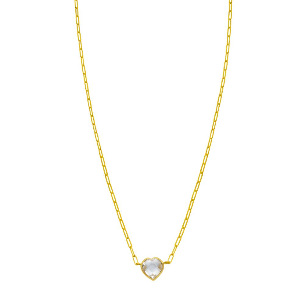 14K White Topaz Heart Necklace
