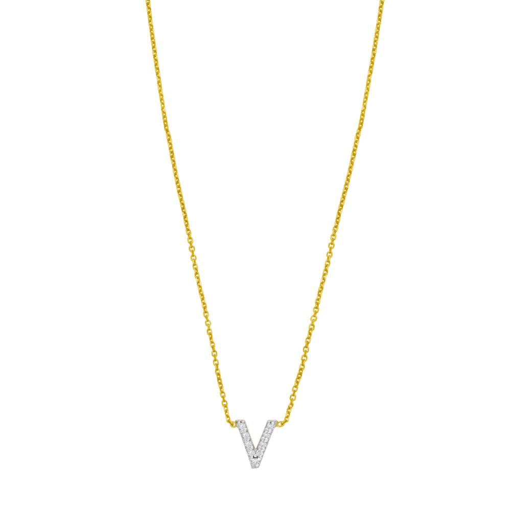 14K Mini Diamond V Initial