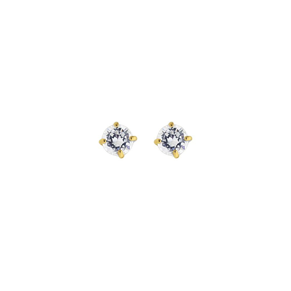 14K Gold 4mm Round CZ Stud Earring