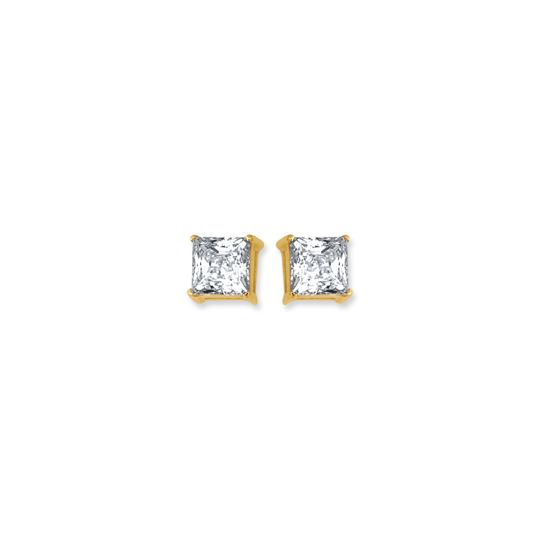 14K Gold 6mm Princess Cut CZ Stud Earring
