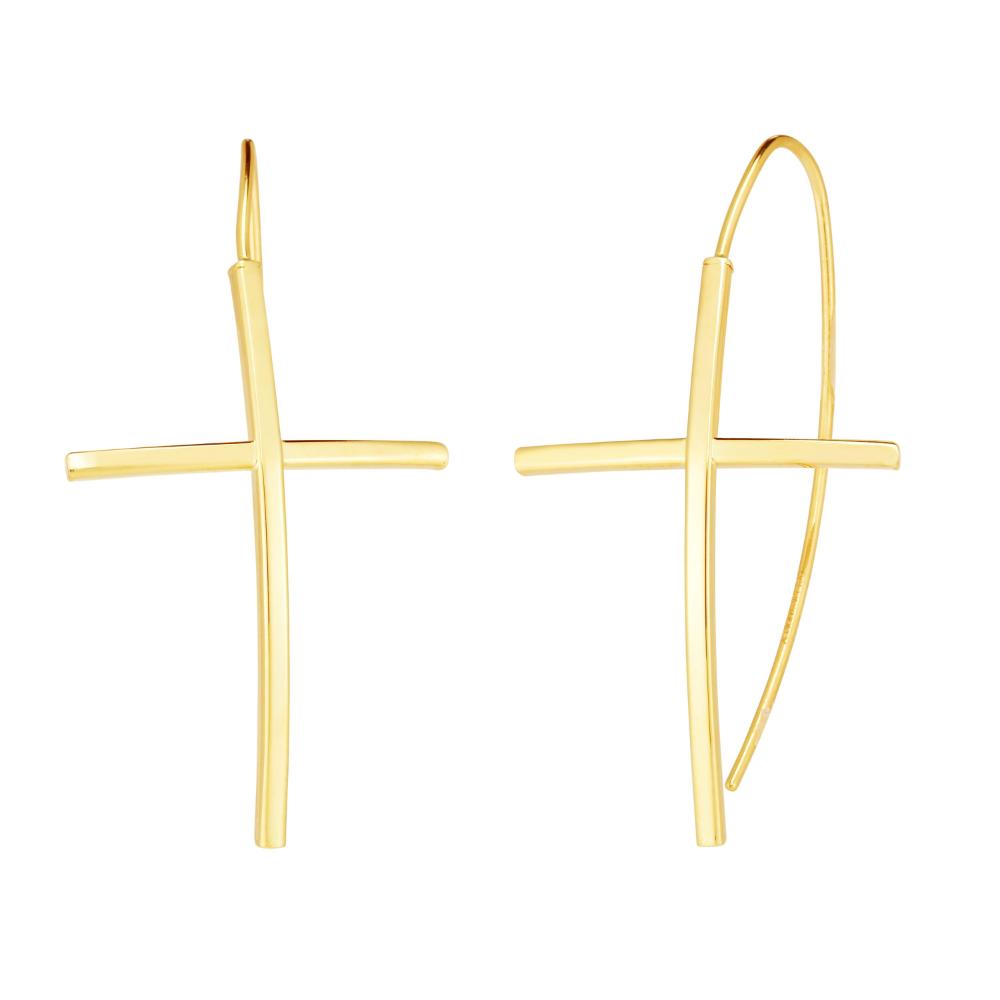 14K Gold Cross Threader Earring