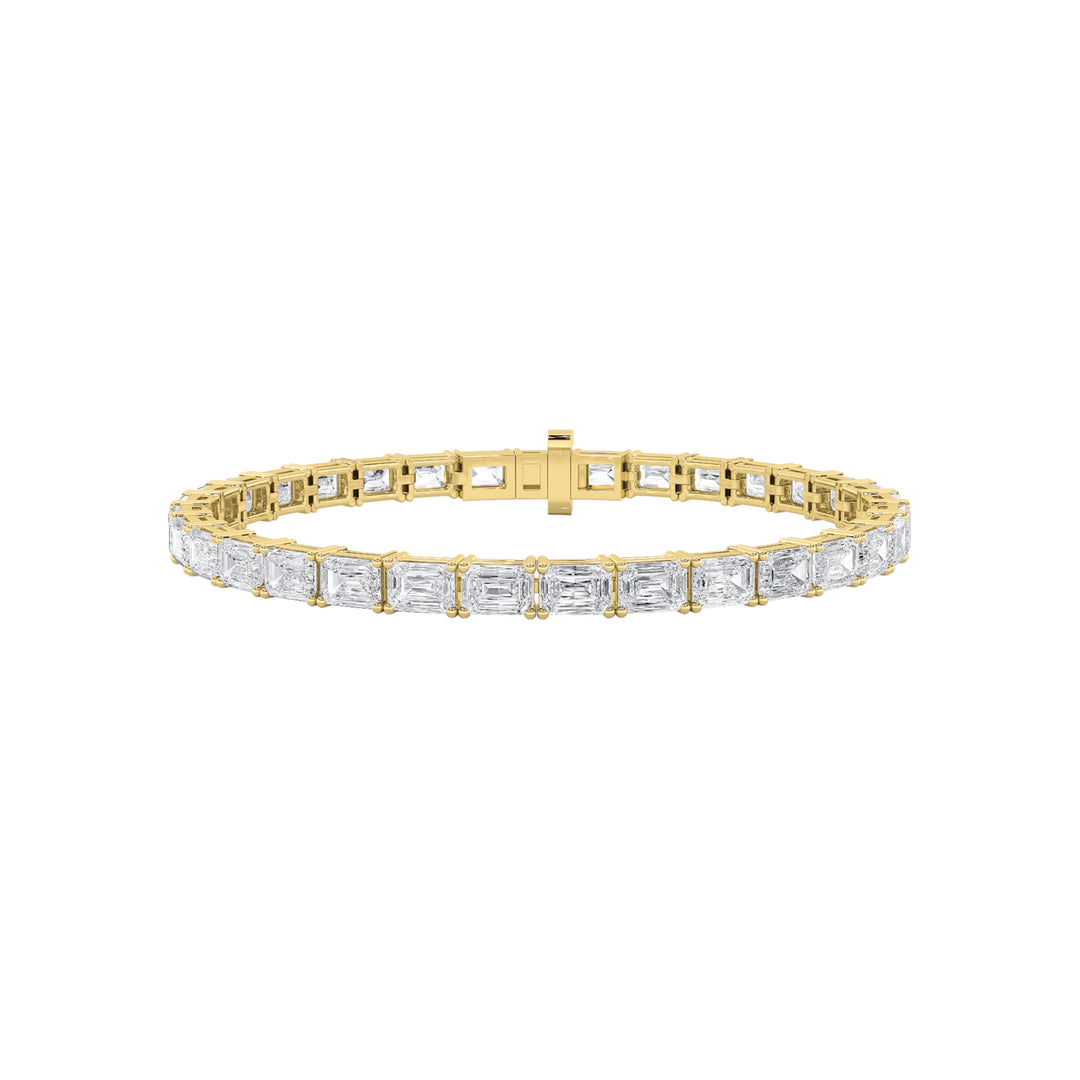 12CTW Emerald Shaped Lab Grown Diamond (F/VS) Tennis Bracelet in 14K Gold