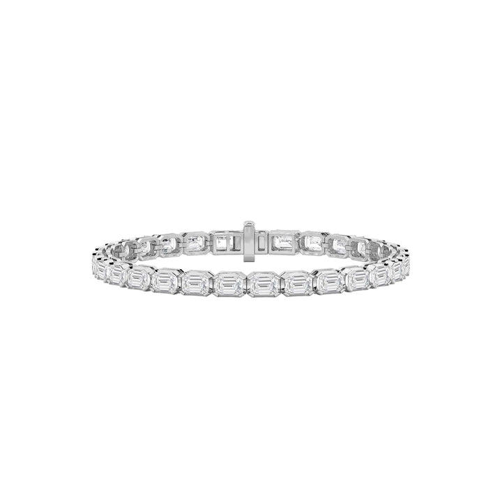 10CTW Emerald Shaped Lab Grown Diamond (F/VS) Tennis Bracelet in 14K Gold