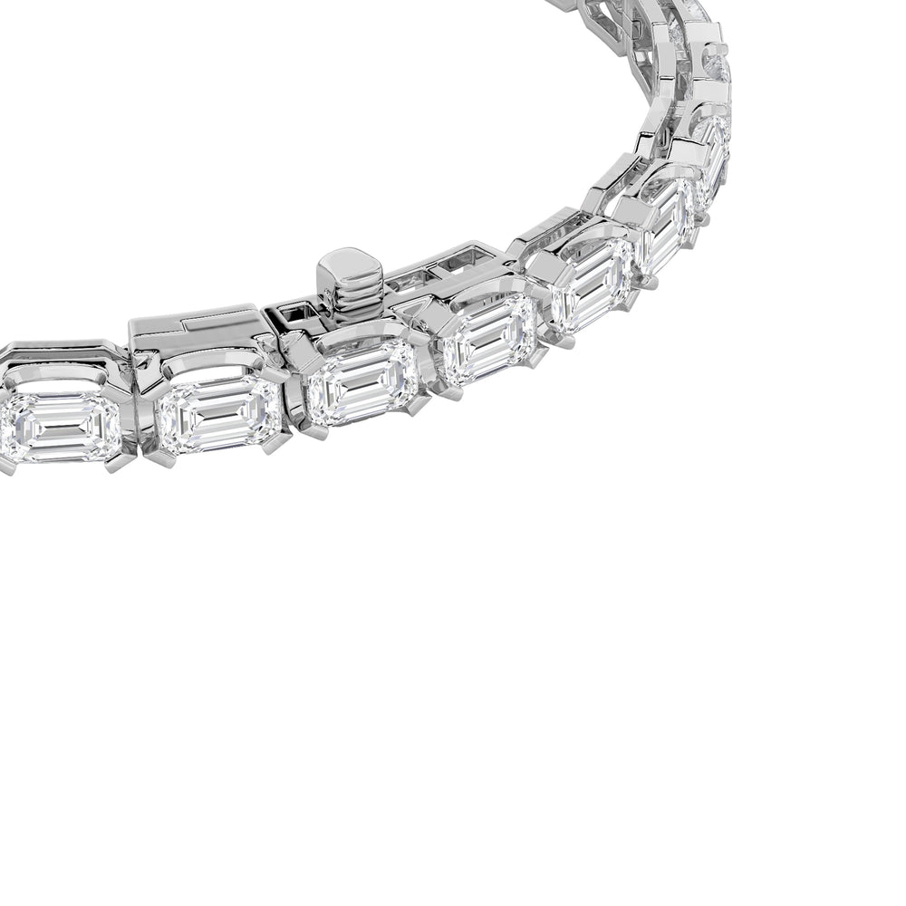 10CTW Emerald Shaped Lab Grown Diamond (F/VS) Tennis Bracelet in 14K Gold