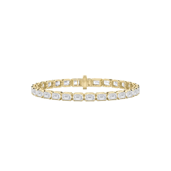 10CTW Emerald Shaped Lab Grown Diamond (F/VS) Tennis Bracelet in 14K Gold