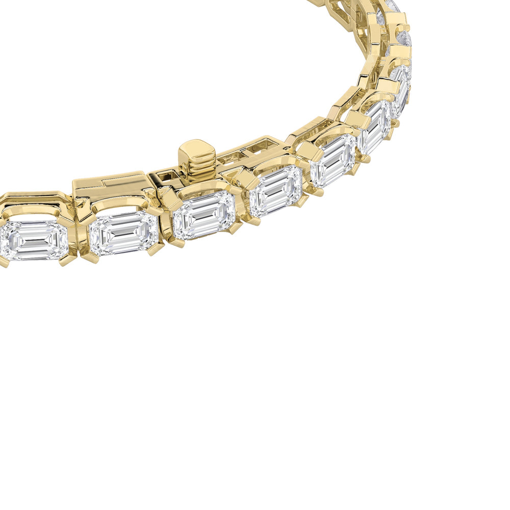 10CTW Emerald Shaped Lab Grown Diamond (F/VS) Tennis Bracelet in 14K Gold