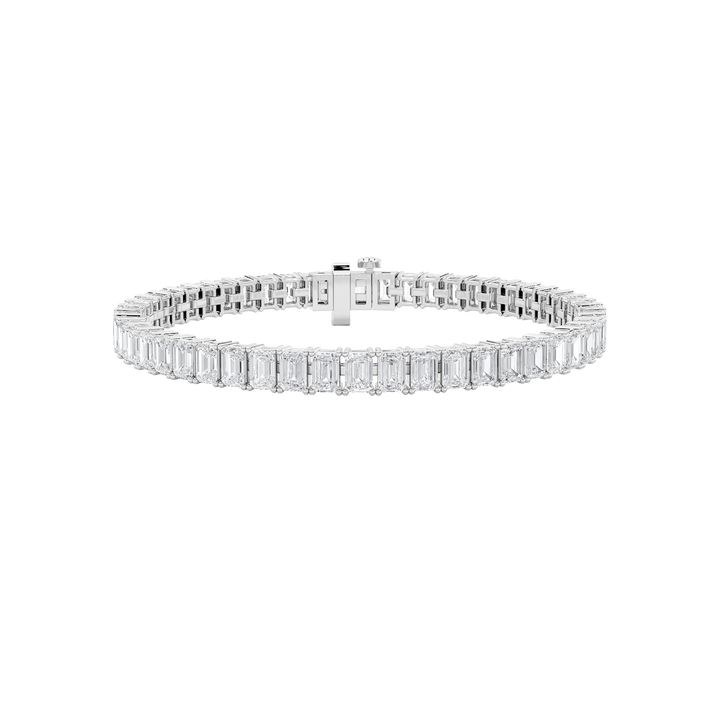 10CTW Emerald Shaped Lab Grown Diamond (F/VS) East West Line Bracelet in 14K Gold