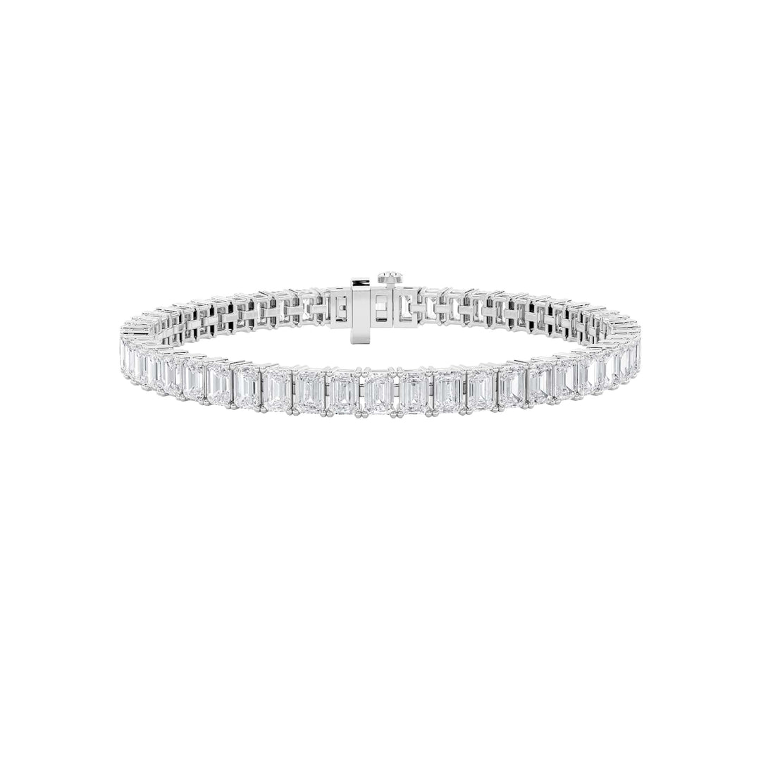 10CTW Emerald Shaped Lab Grown Diamond (F/VS) East West Line Bracelet in 14K Gold