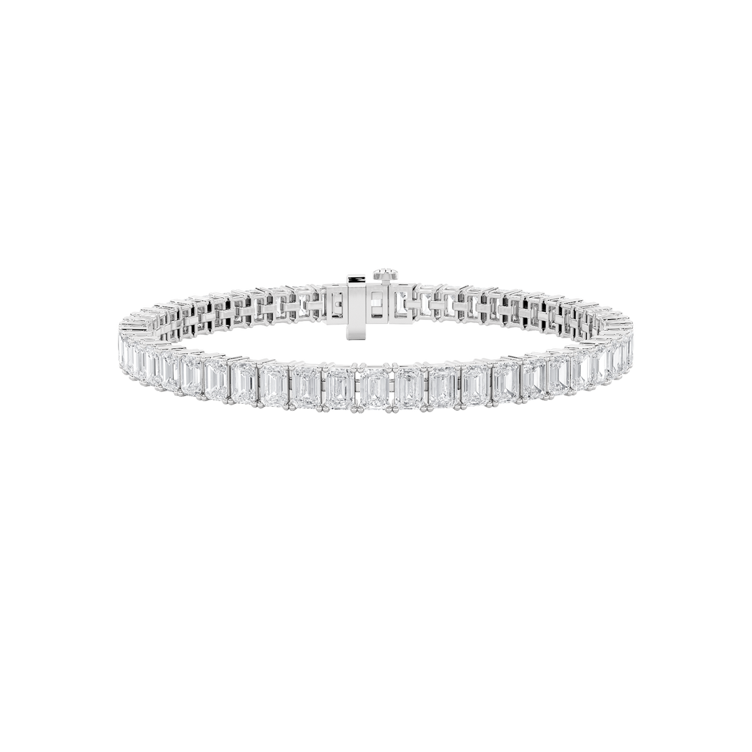 10CTW Emerald Shaped Lab Grown Diamond (F/VS) East West Line Bracelet in 14K Gold