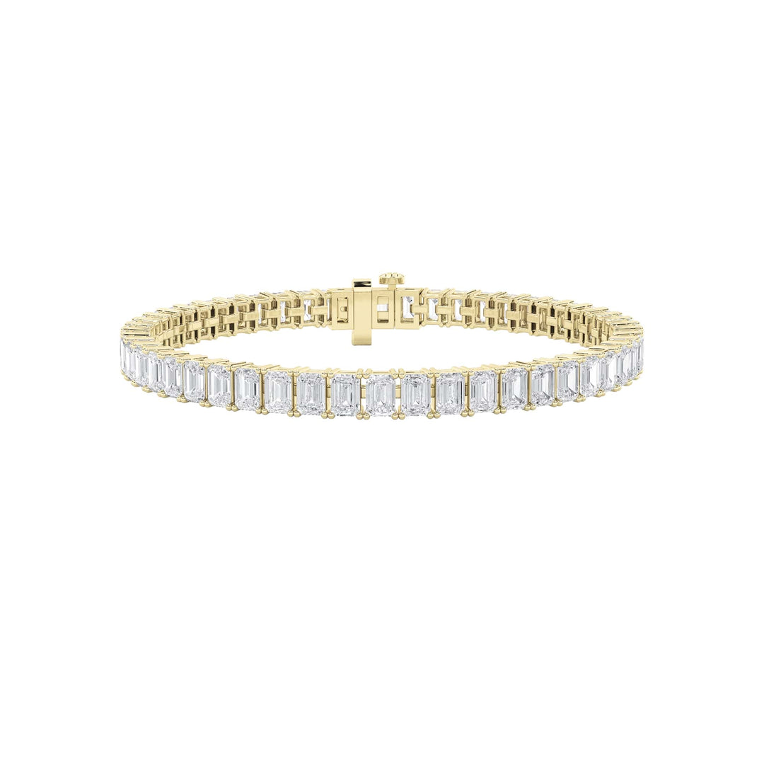 10CTW Emerald Shaped Lab Grown Diamond (F/VS) East West Line Bracelet in 14K Gold