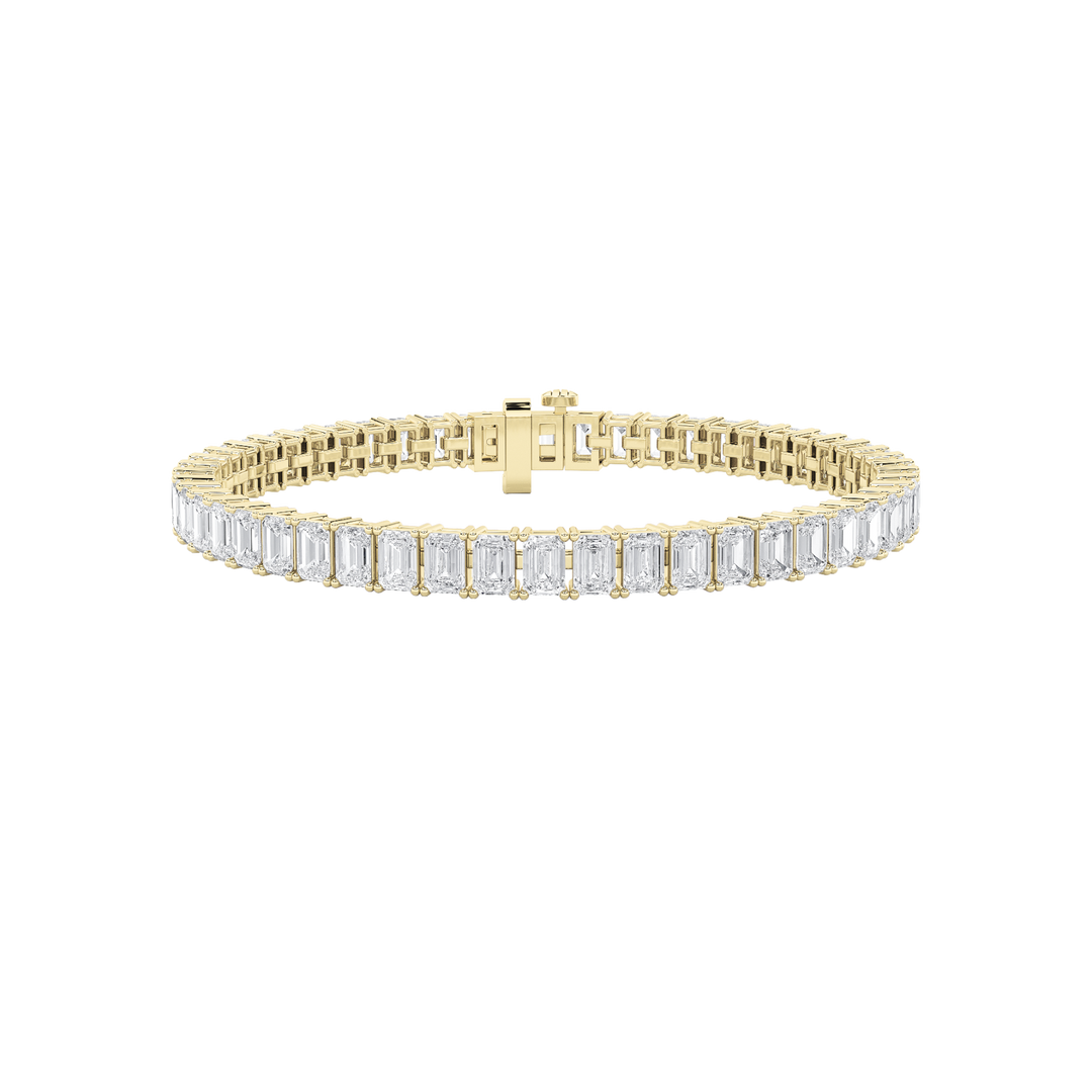 10CTW Emerald Shaped Lab Grown Diamond (F/VS) East West Line Bracelet in 14K Gold