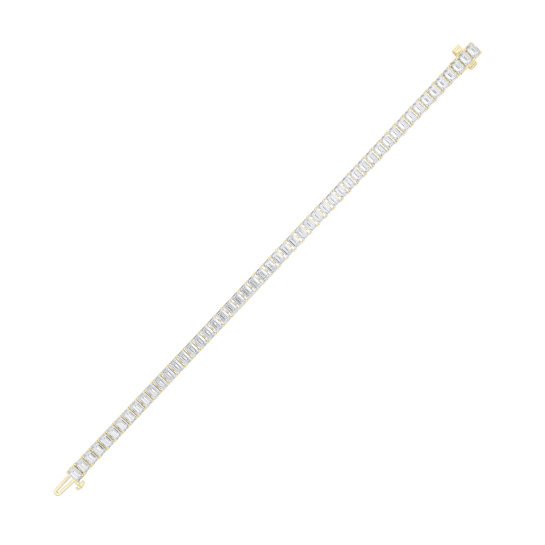 10CTW Emerald Shaped Lab Grown Diamond (F/VS) East West Line Bracelet in 14K Gold