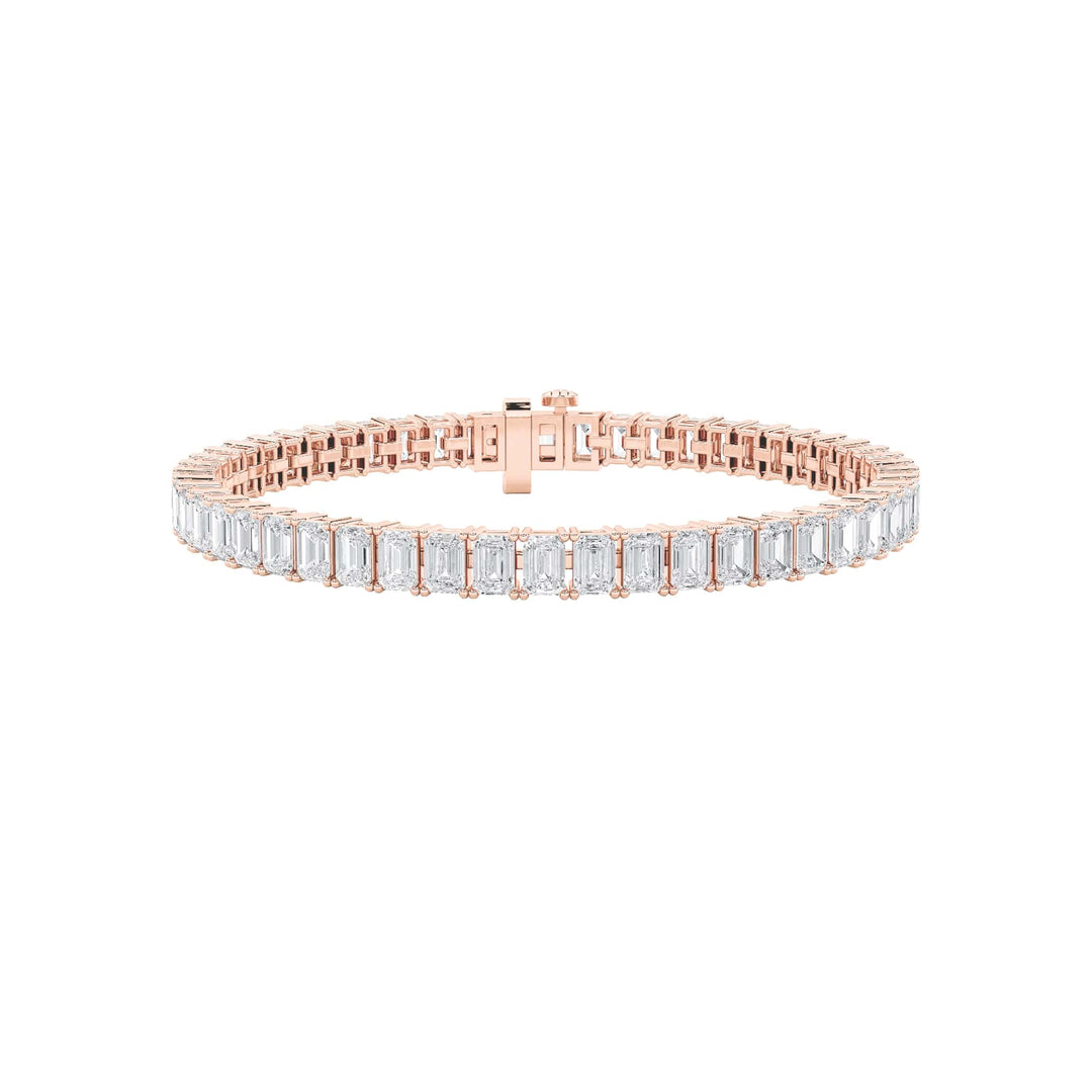 10CTW Emerald Shaped Lab Grown Diamond (F/VS) East West Line Bracelet in 14K Gold