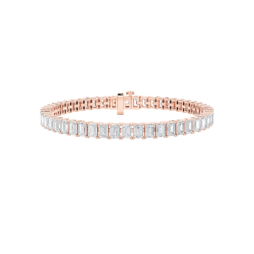 10CTW Emerald Shaped Lab Grown Diamond (F/VS) East West Line Bracelet in 14K Gold