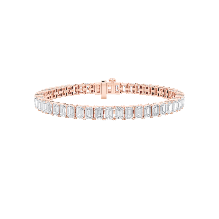 10CTW Emerald Shaped Lab Grown Diamond (F/VS) East West Line Bracelet in 14K Gold