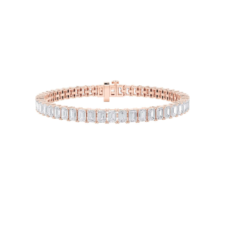10CTW Emerald Shaped Lab Grown Diamond (F/VS) East West Line Bracelet in 14K Gold