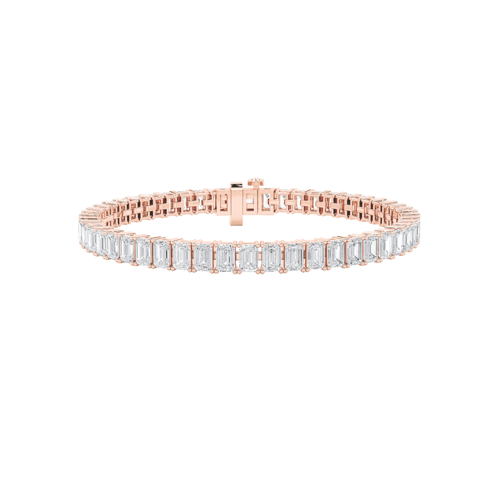 10CTW Emerald Shaped Lab Grown Diamond (F/VS) East West Line Bracelet in 14K Gold