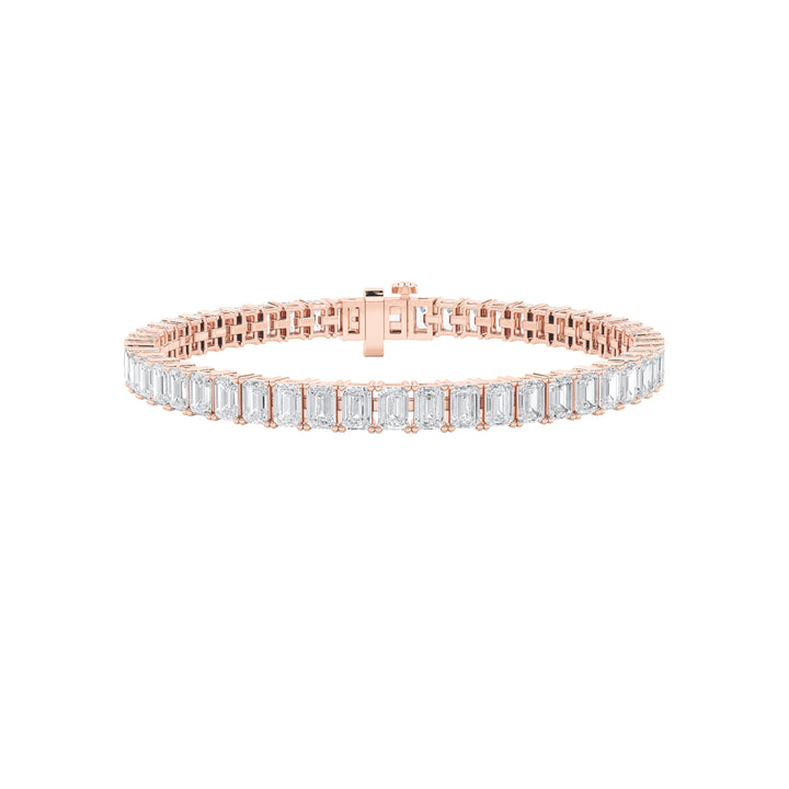 15CTW Emerald Shaped Lab Grown Diamond (F/VS) East West Line Bracelet in 14K Gold