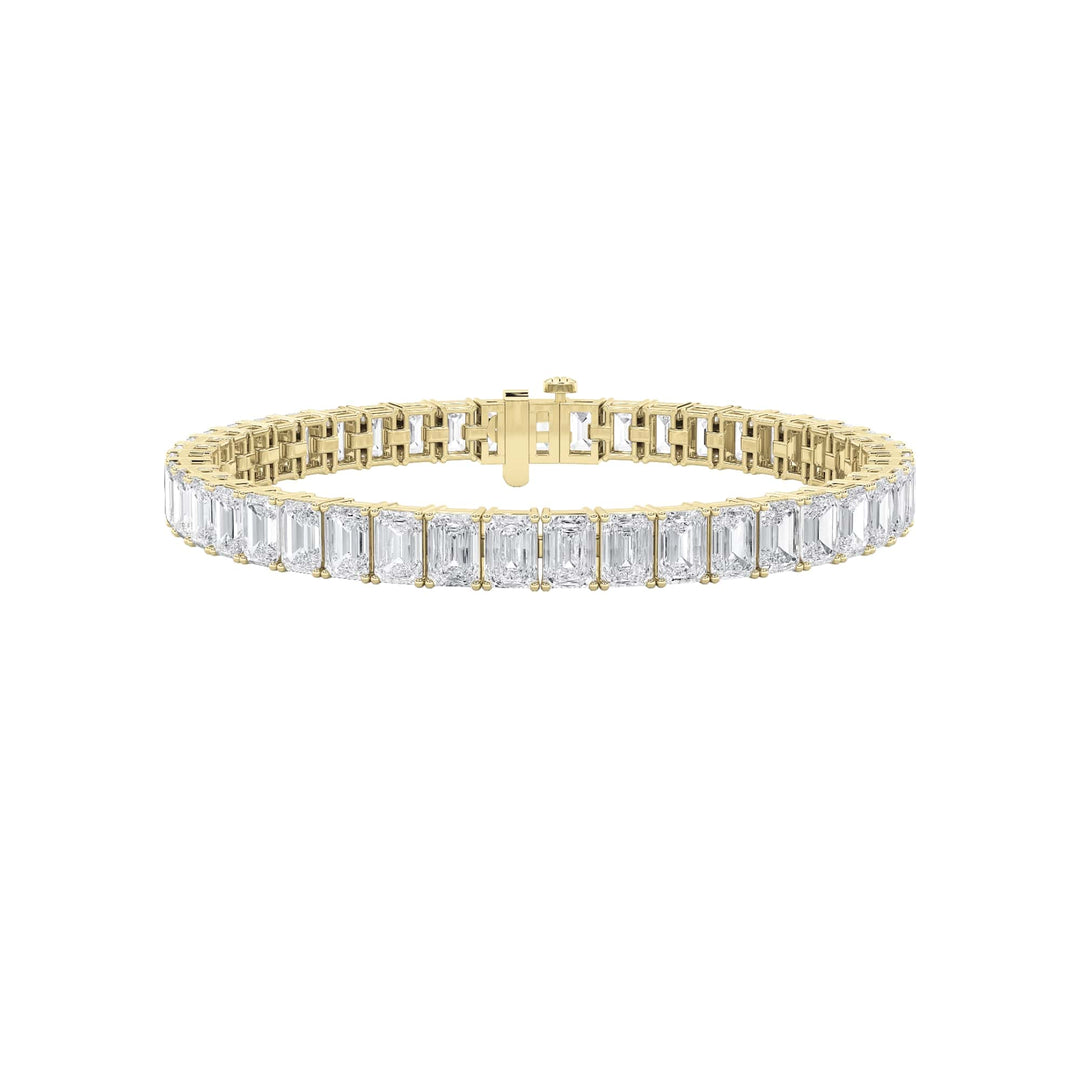 18.5CTW Emerald Shaped Lab Grown Diamond (F/VS) East West Line Bracelet in 14K Gold
