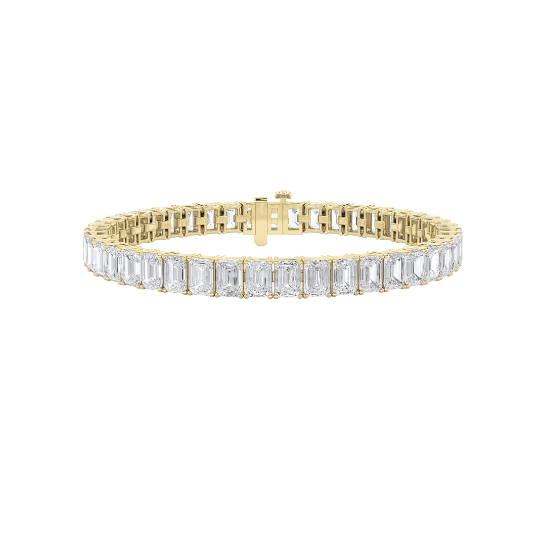18.5CTW Emerald Shaped Lab Grown Diamond (F/VS) East West Line Bracelet in 14K Gold