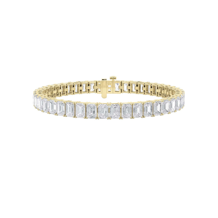 18.5CTW Emerald Shaped Lab Grown Diamond (F/VS) East West Line Bracelet in 14K Gold