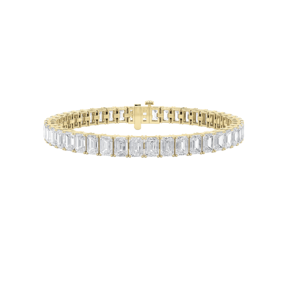 18.5CTW Emerald Shaped Lab Grown Diamond (F/VS) East West Line Bracelet in 14K Gold