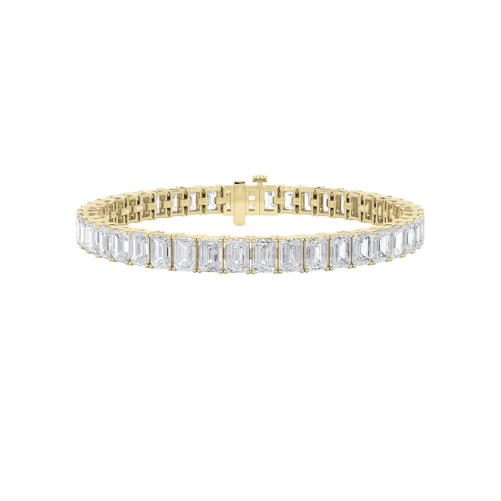 18.5CTW Emerald Shaped Lab Grown Diamond (F/VS) East West Line Bracelet in 14K Gold
