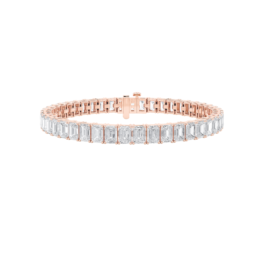18.5CTW Emerald Shaped Lab Grown Diamond (F/VS) East West Line Bracelet in 14K Gold