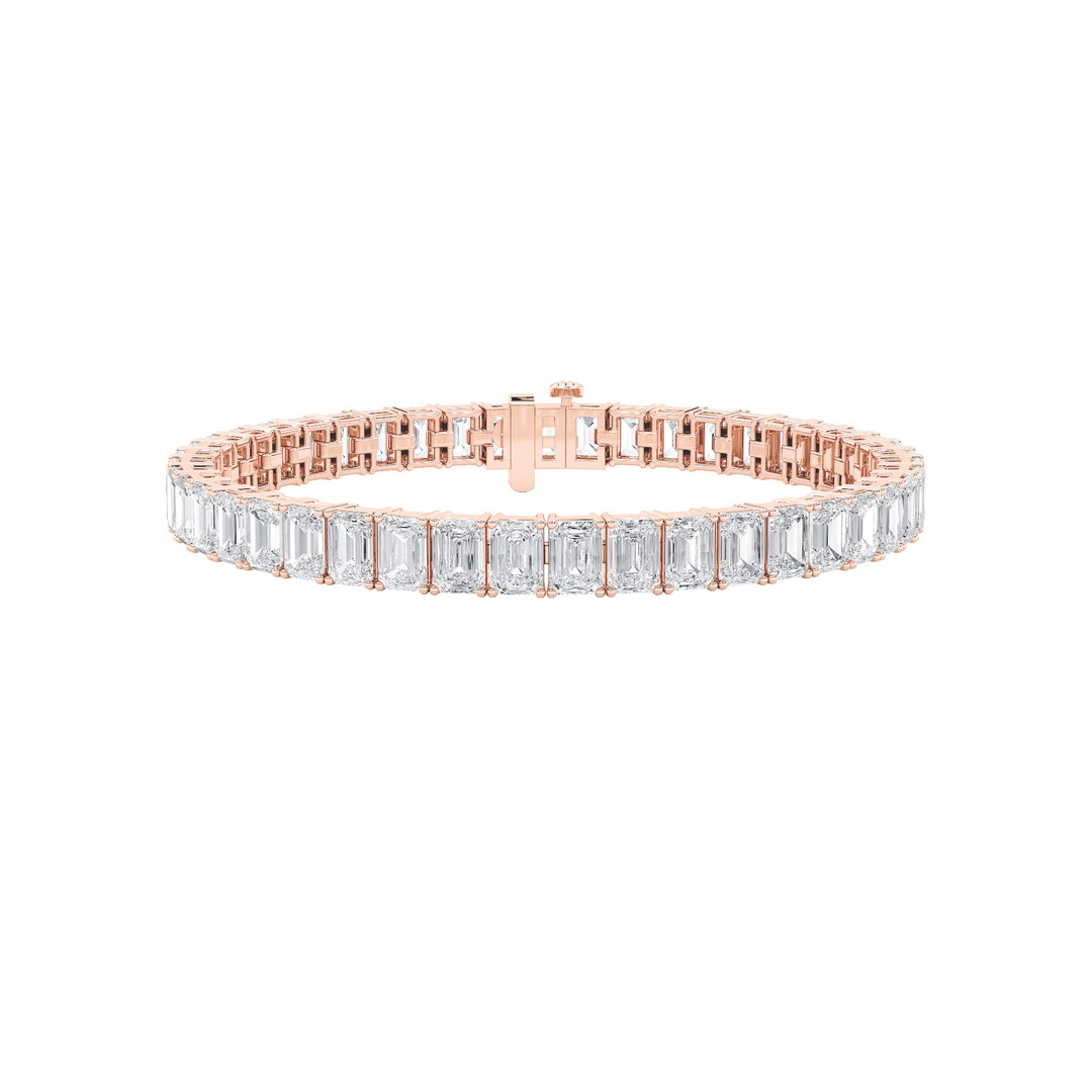 18.5CTW Emerald Shaped Lab Grown Diamond (F/VS) East West Line Bracelet in 14K Gold