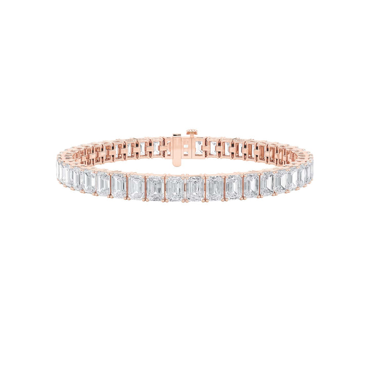 18.5CTW Emerald Shaped Lab Grown Diamond (F/VS) East West Line Bracelet in 14K Gold