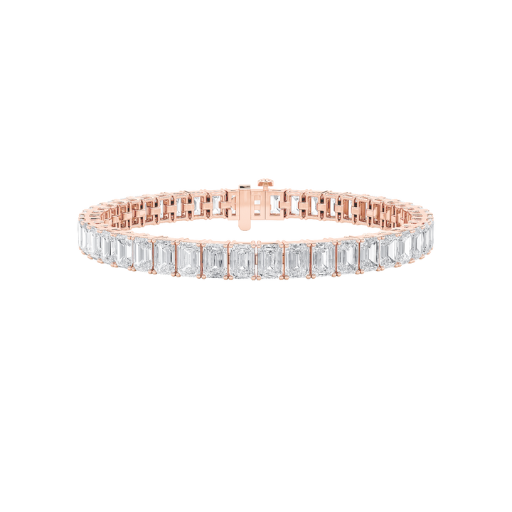 18.5CTW Emerald Shaped Lab Grown Diamond (F/VS) East West Line Bracelet in 14K Gold