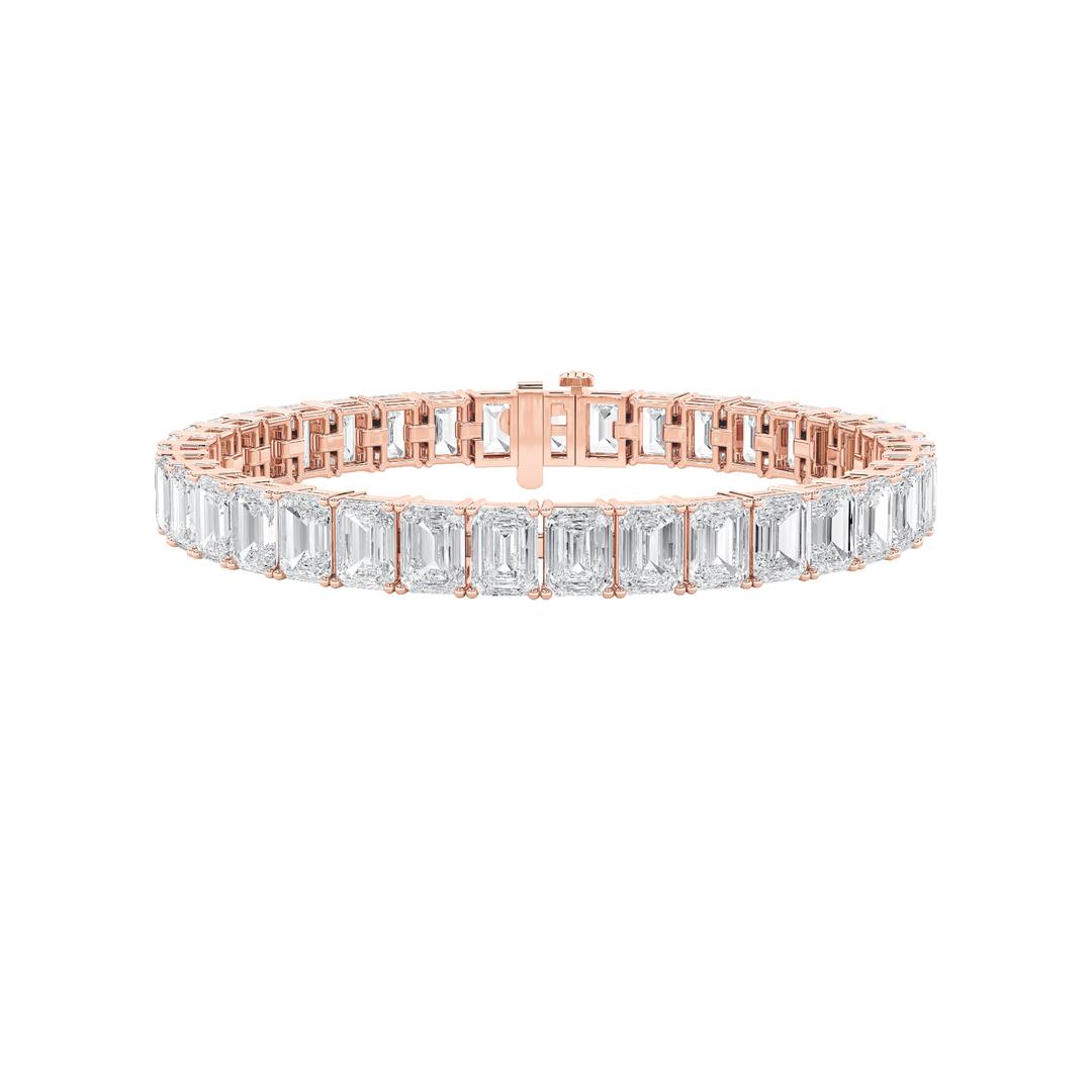 21.5CTW Emerald Shaped Lab Grown Diamond (G/VS) East West Line Bracelet in 14K Gold