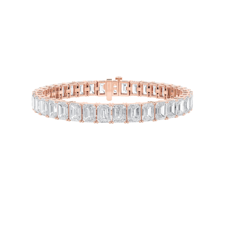 21.5CTW Emerald Shaped Lab Grown Diamond (G/VS) East West Line Bracelet in 14K Gold