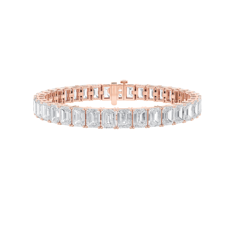 21.5CTW Emerald Shaped Lab Grown Diamond (G/VS) East West Line Bracelet in 14K Gold
