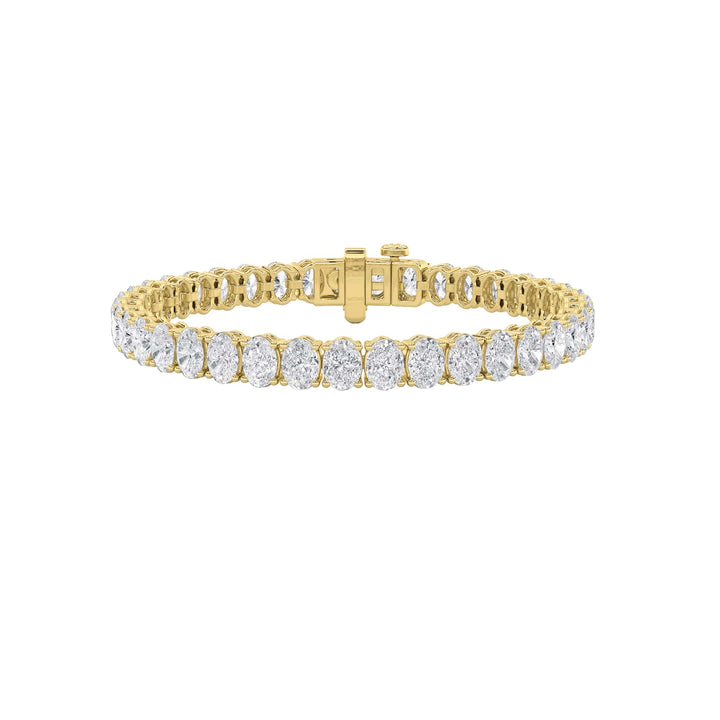 15CTW Oval Shaped Lab Grown Diamond (F/VS) East West Line Bracelet in 14K Gold