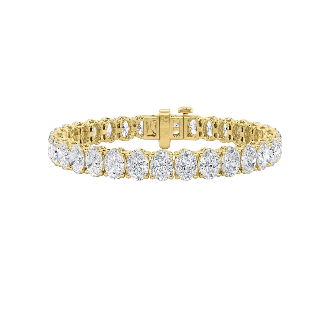 24CTW Oval Shaped Lab Grown Diamond (F/VS) East West Line Bracelet in 14K Gold