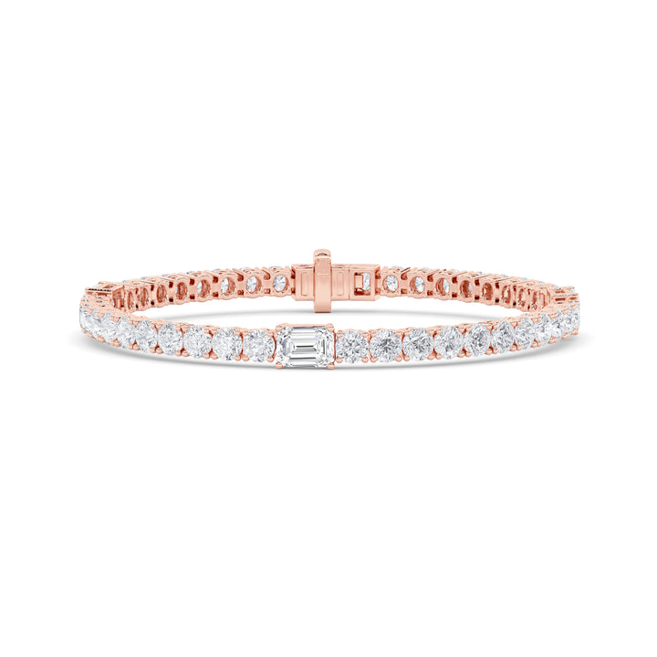 10CTW Emerald Shaped Lab Grown Diamond (F/VS) East West Station Bracelet in 14K Gold